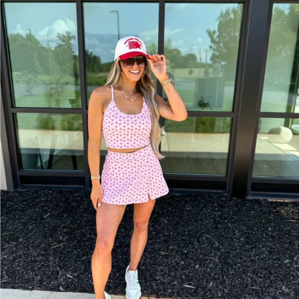 Pink cherry gingham skirt - Picture 3 of 4
